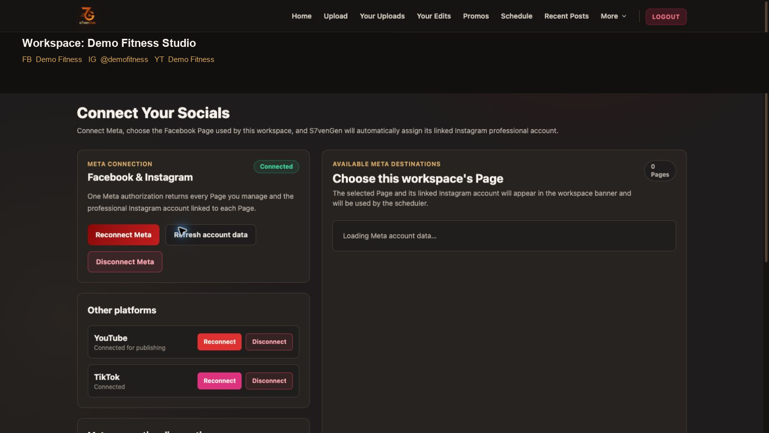Connect social accounts screen