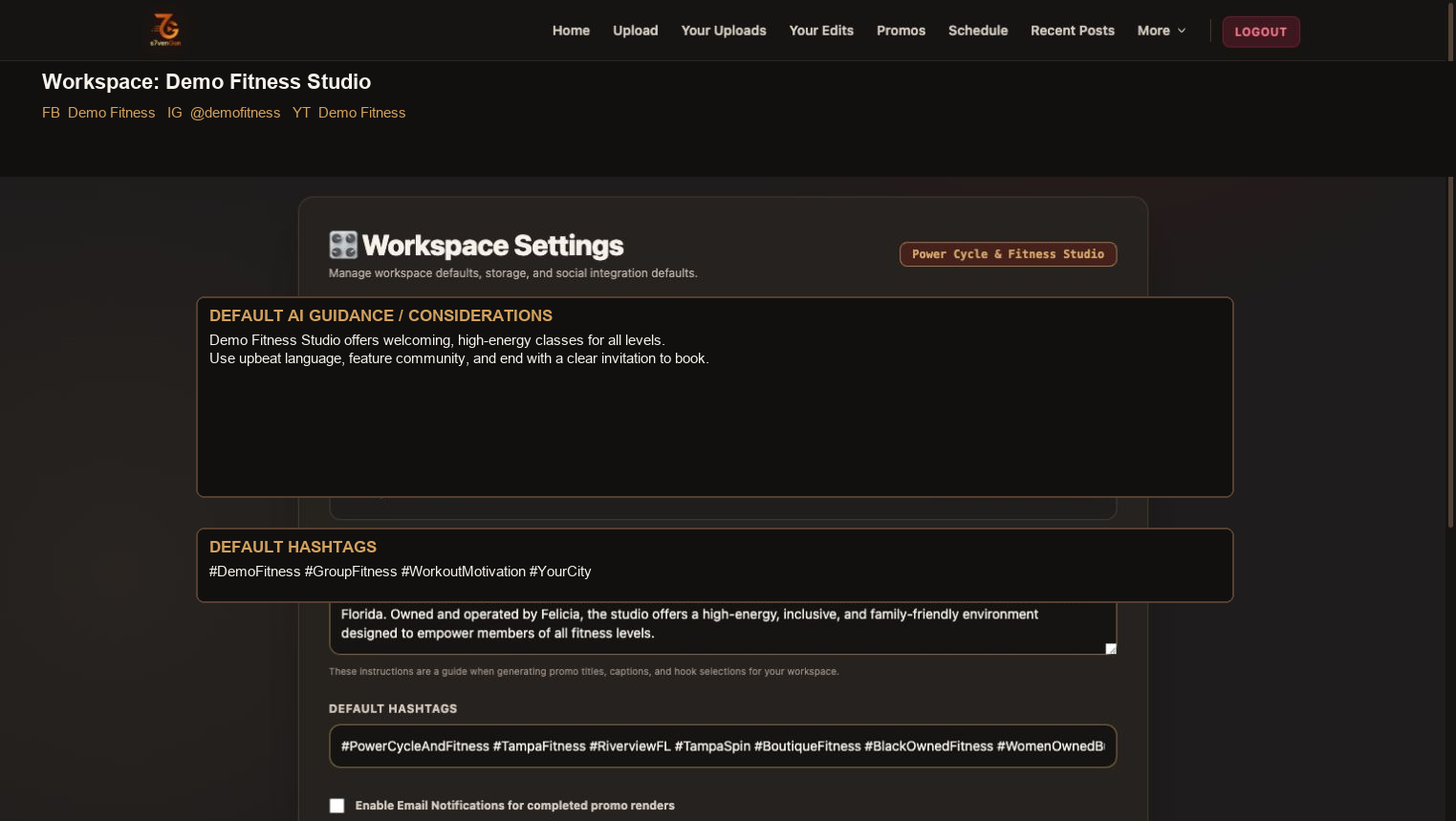 Workspace settings screen
